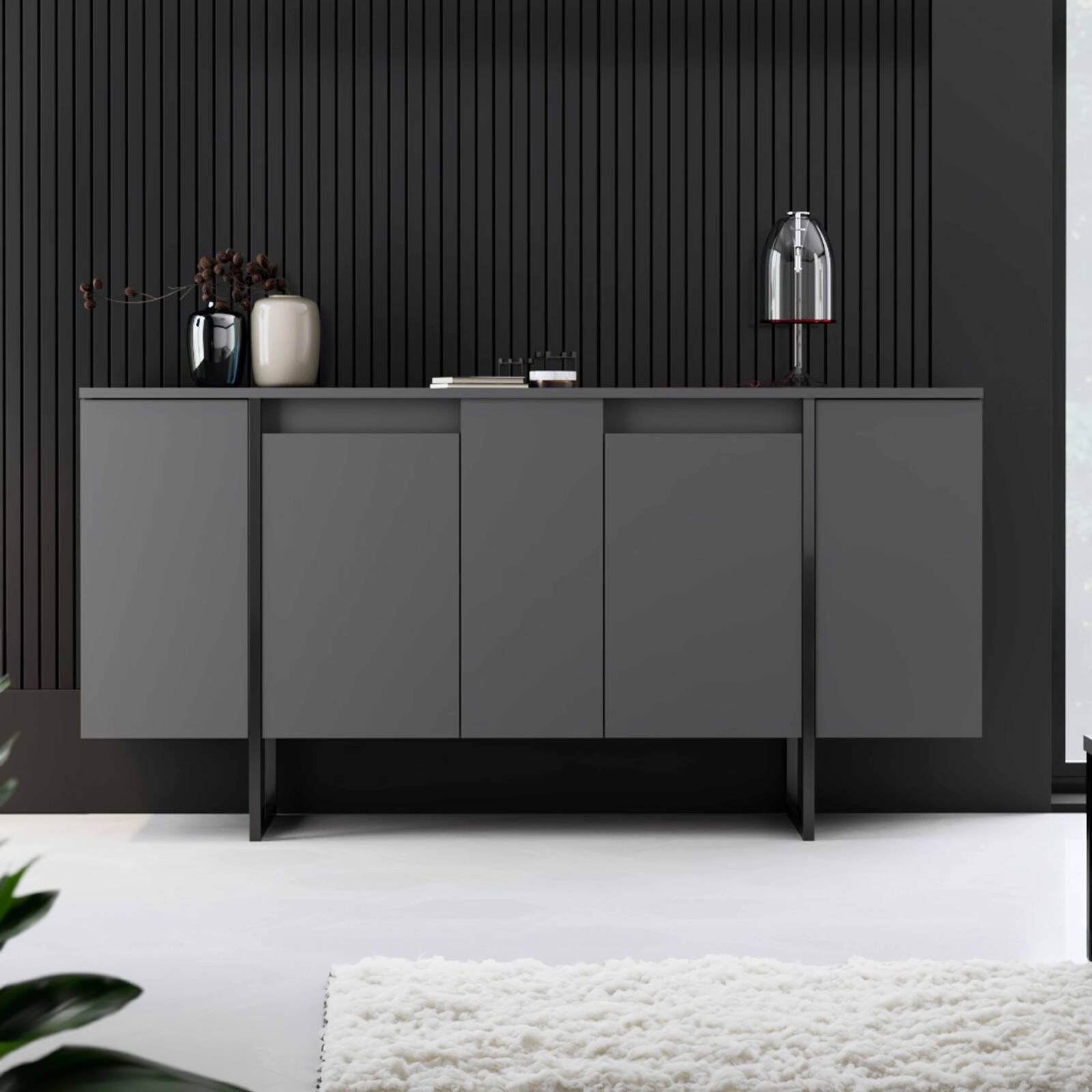 4-türiges Büfett aus Metall und grauem Melamin