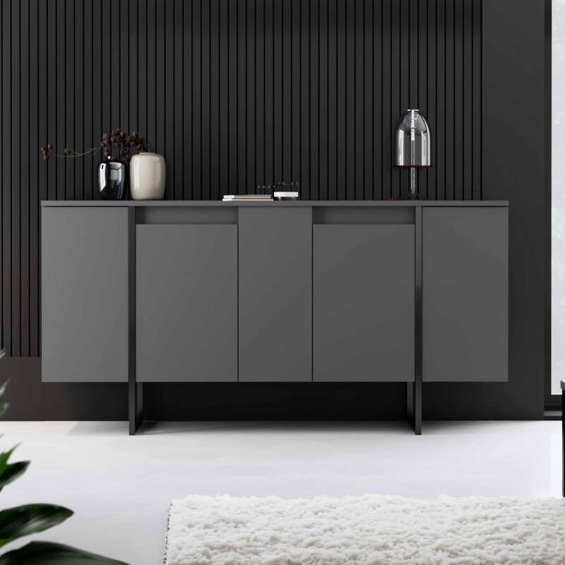 4-türiges Büfett aus Metall und grauem Melamin