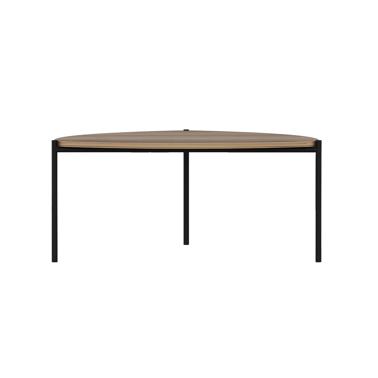 Dreieckiger Couchtisch aus Melamin in Stahl- und Holzoptik