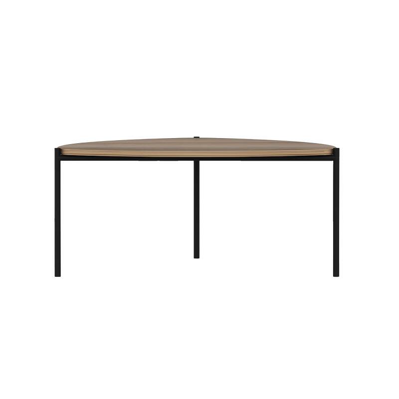 Dreieckiger Couchtisch aus Melamin in Stahl- und Holzoptik