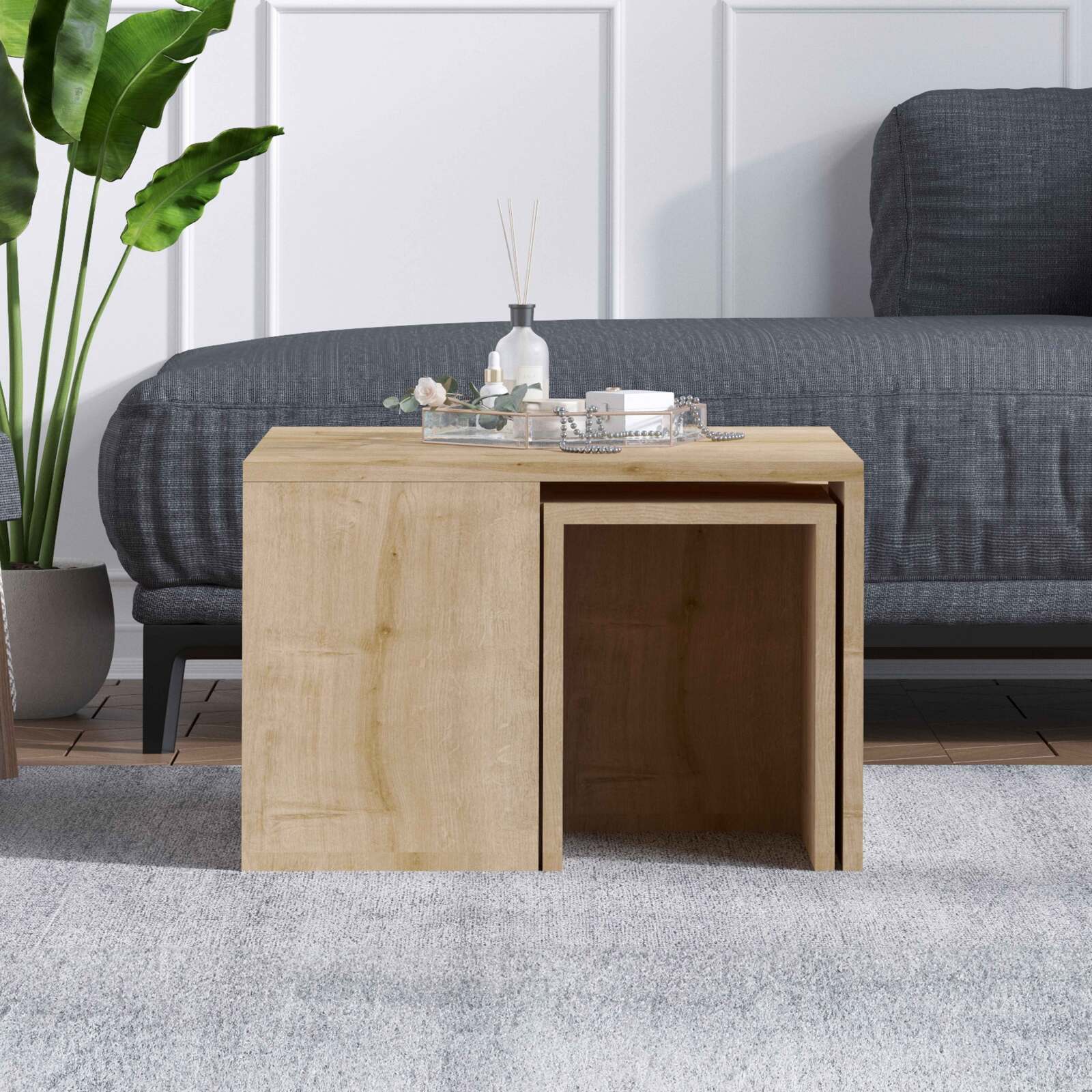 Zusammensetzbarer Couchtisch aus Melamin in Holzoptik