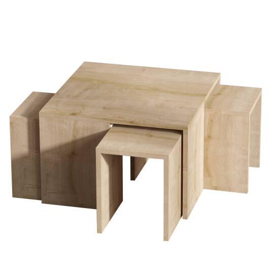 Zusammensetzbarer Couchtisch aus Melamin in Holzoptik