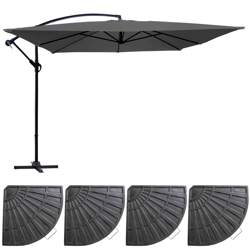 Set aus Ampelschirm (3 x 3m) + 4 beschwerte Platten