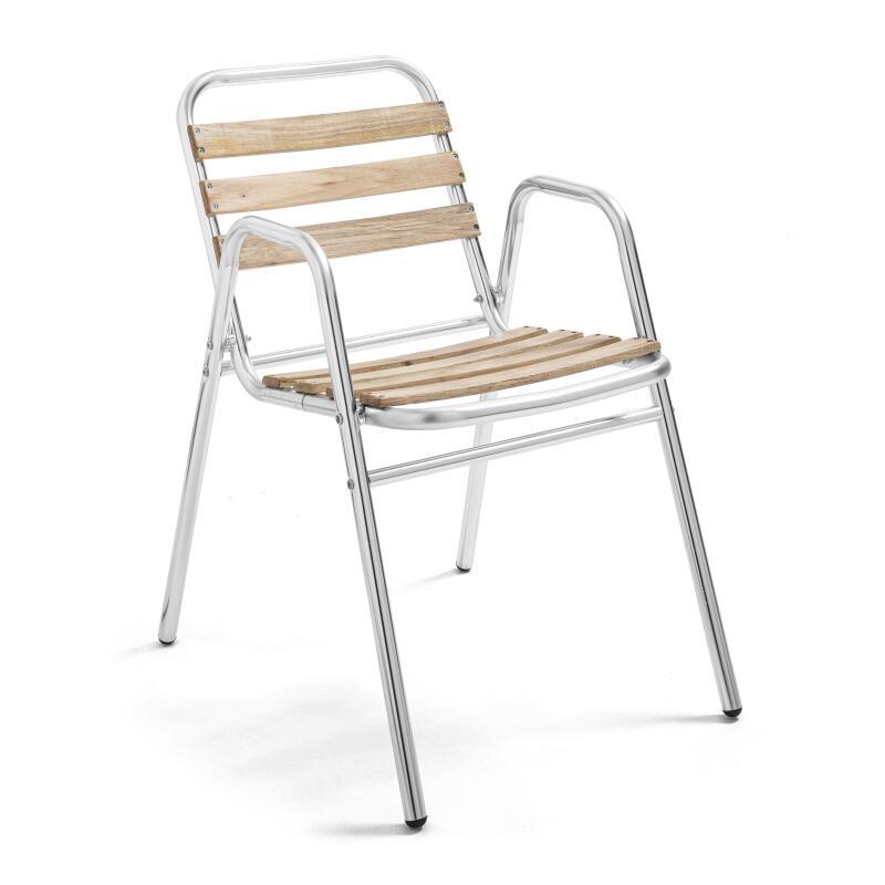 Set von 4 Gartenstühlen mit Armlehnen aus Holz und Aluminium
