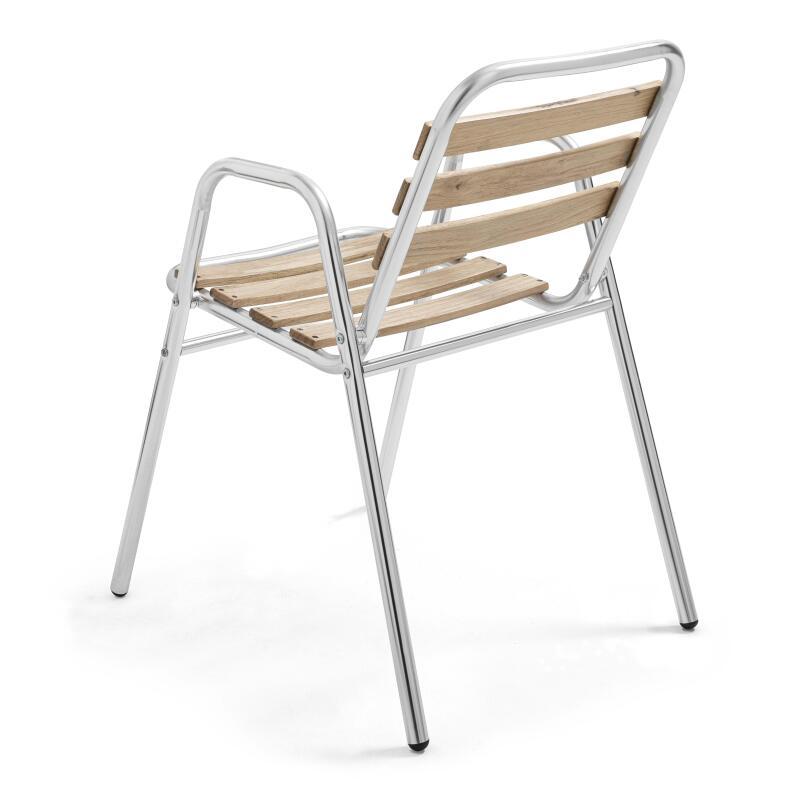 Set von 4 Gartenstühlen mit Armlehnen aus Holz und Aluminium