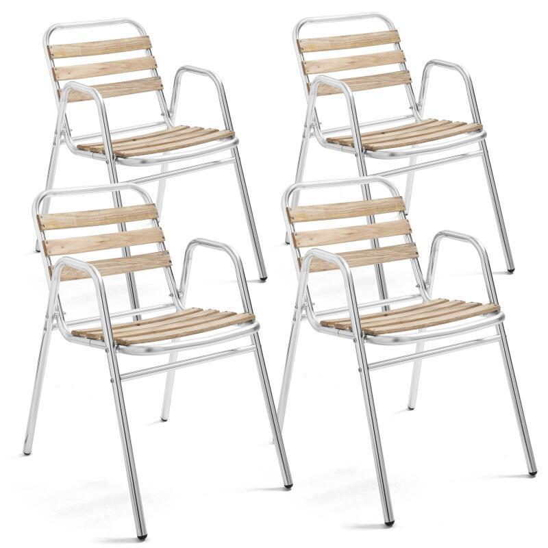Set von 4 Gartenstühlen mit Armlehnen aus Holz und Aluminium 