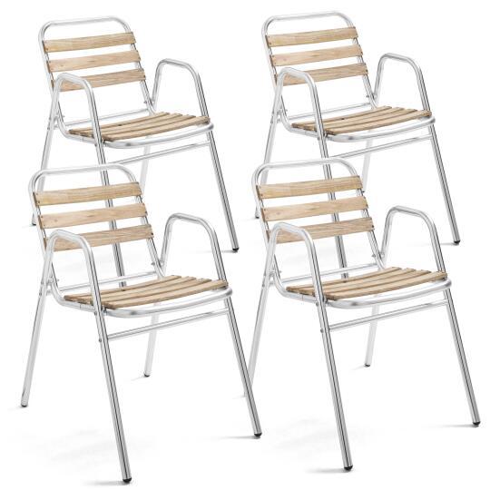 Set von 4 Gartenstühlen mit Armlehnen aus Holz und Aluminium