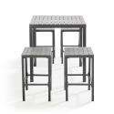 Hoher Gartentisch 90 x 80 cm aus Aluminium und Polywood mit 4 Hockern