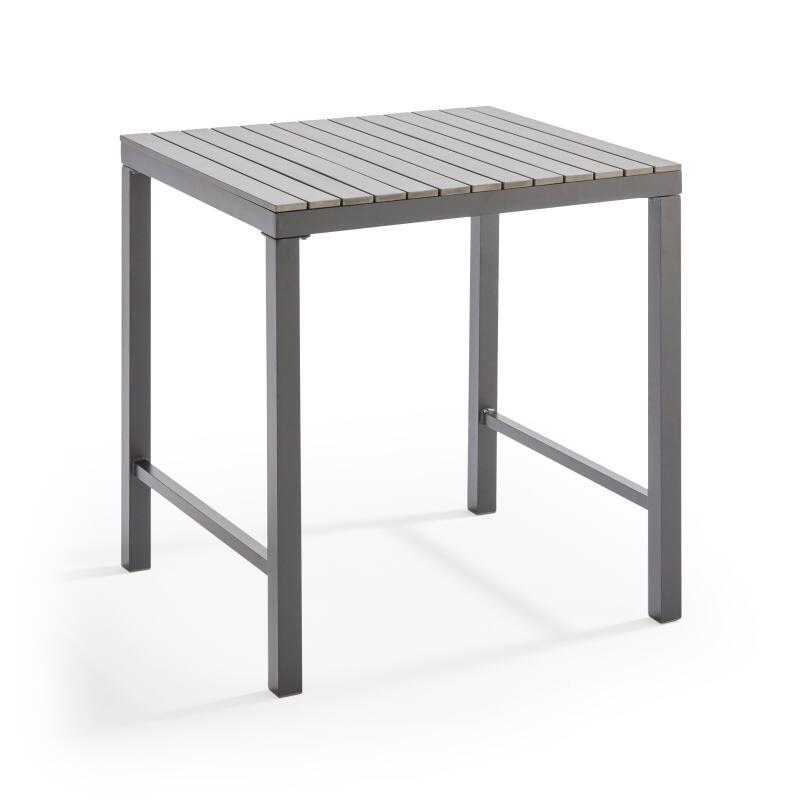 Hoher Gartentisch 90 x 80 cm aus Aluminium und Polywood mit 4 Hockern