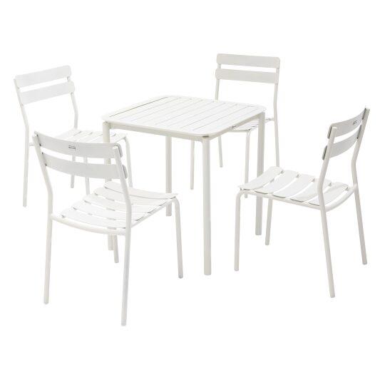 Quadratischer Gartentisch aus Aluminium, 70x70 cm, und 4 Stühle | Oviala