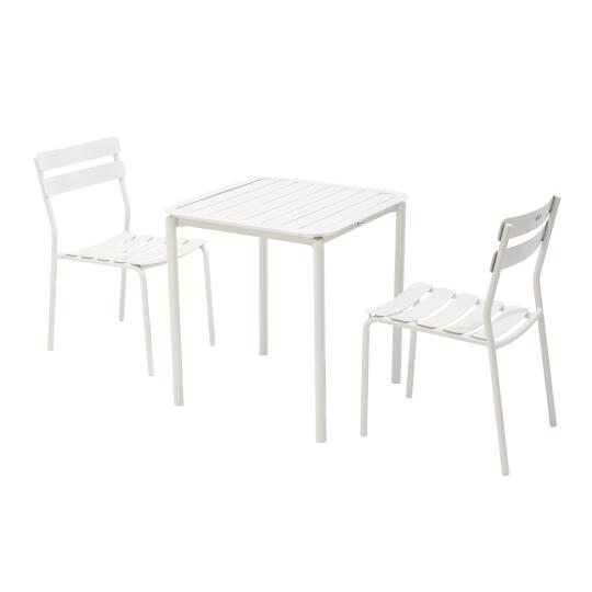 Quadratischer Gartentisch aus Aluminium, 70x70 cm, und 2 Stühle | Oviala
