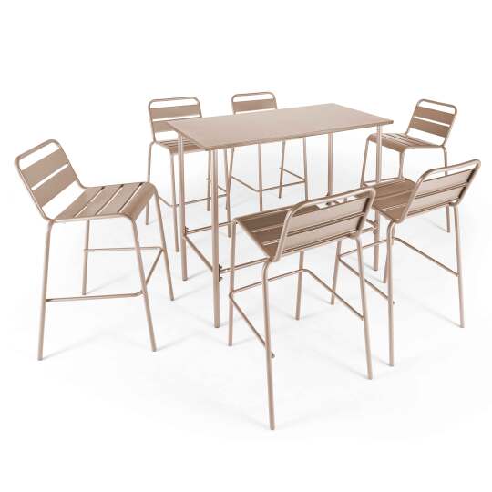 Hochgarten Tisch + 6 Hoch -Anthrazit -Metallstühle | Oviala
