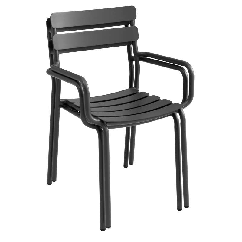 Quadratischer Terrassentisch 70 x 70 cm und 2 Stühle mit Aluminium-Armlehnen