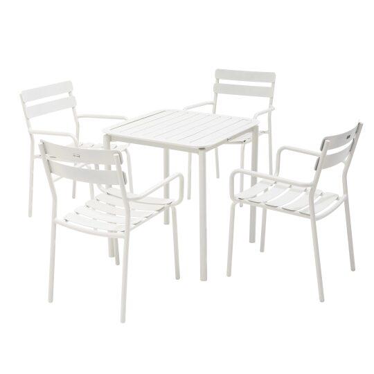 Quadratischer Gartentisch aus Aluminium, 70x70 cm, und 4 Stühle mit Armlehnen | Oviala