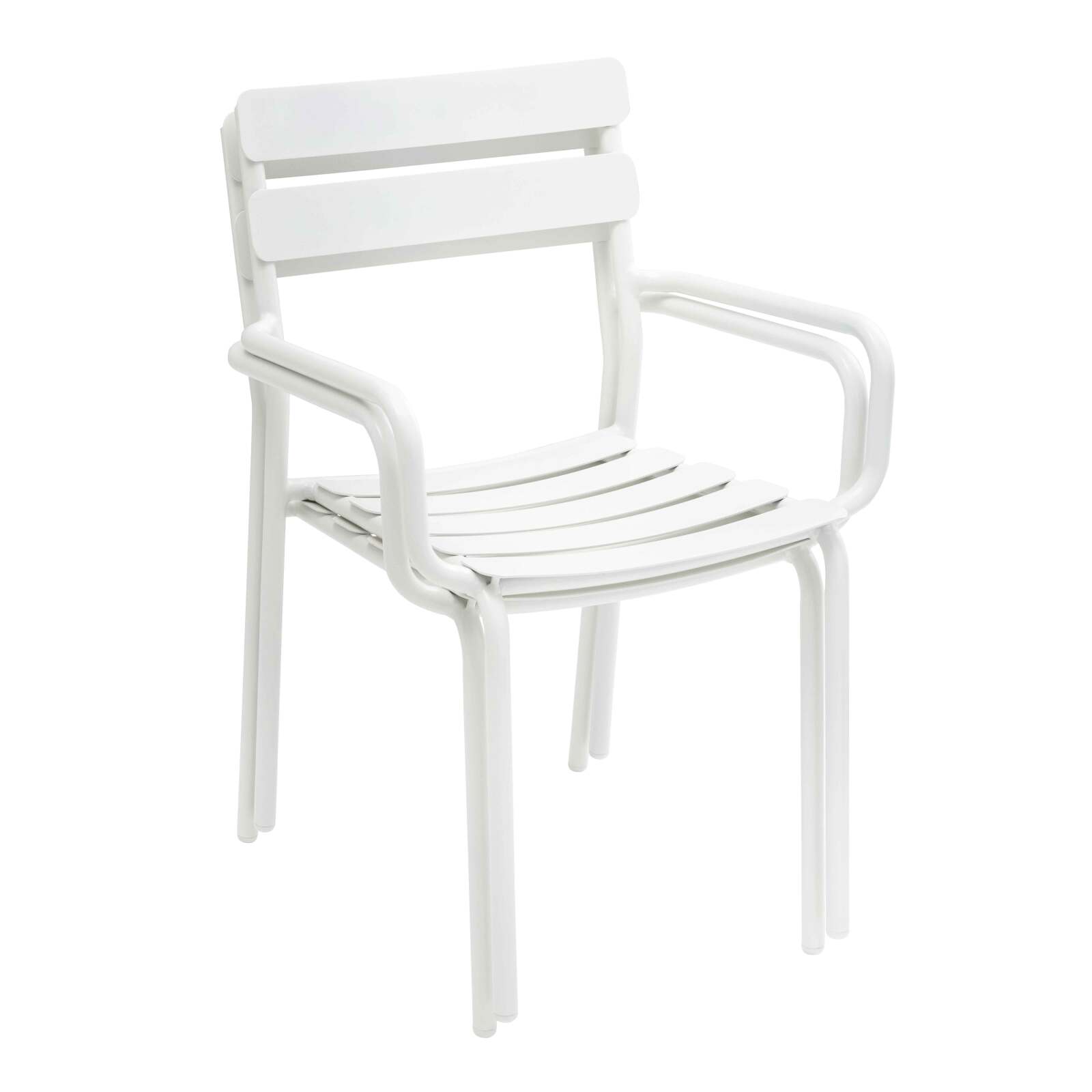 Quadratischer Terrassentisch 70 x 70 cm und 4 Stühle mit Aluminiumarmlehnen