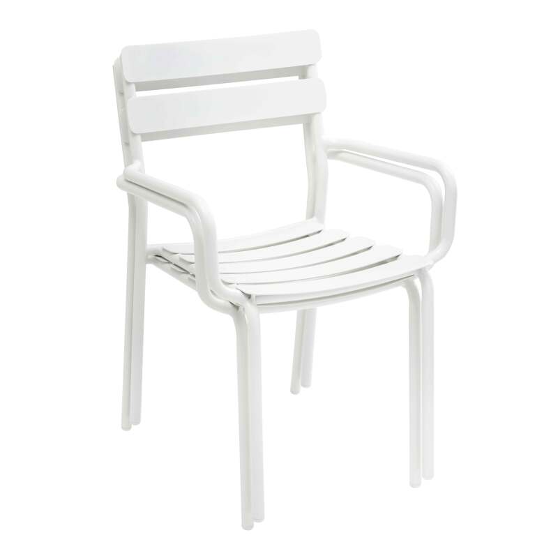 Quadratischer Terrassentisch 70 x 70 cm und 4 Stühle mit Aluminiumarmlehnen (5/7)