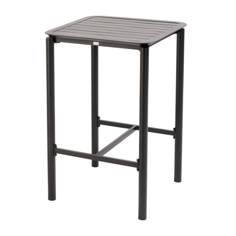 Hoher Quadratischer Terrassentisch und 2 Aluminiumstühle