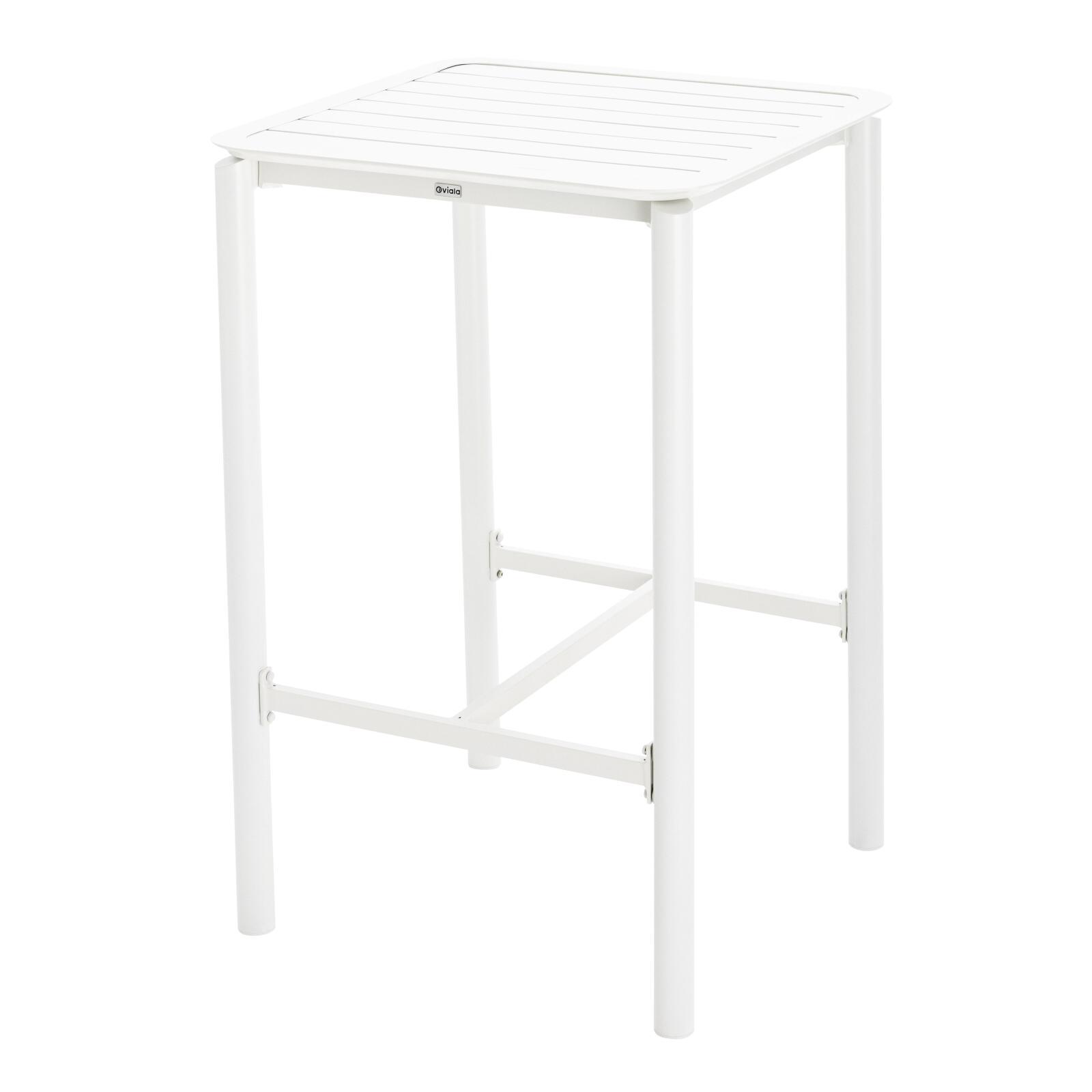 Hoher Quadratischer Terrassentisch und 2 Aluminiumstühle