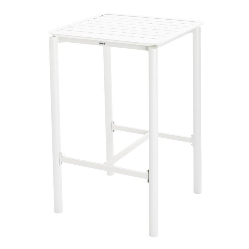 Hoher Quadratischer Terrassentisch und 2 Aluminiumstühle