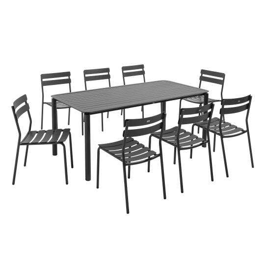 Rechteckiger Terrassentisch 185 x 92 cm und 8 Aluminiumstühle | Oviala
