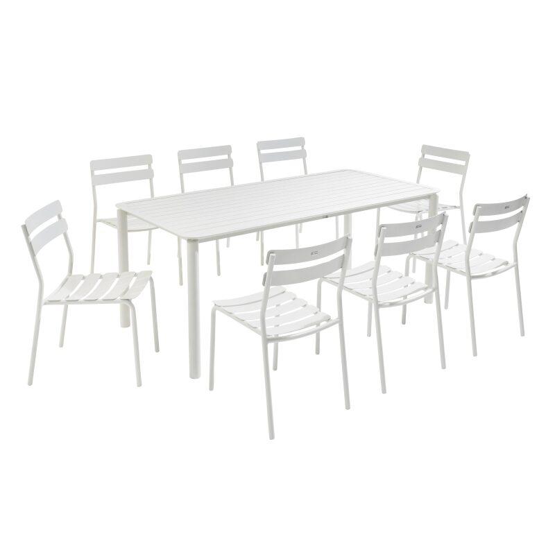 Rechteckiger Terrassentisch 185 x 92 cm und 8 Aluminiumstühle