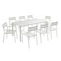 Rechteckiger Terrassentisch 185 x 92 cm und 8 Stühle mit Aluminiumarmlehnen