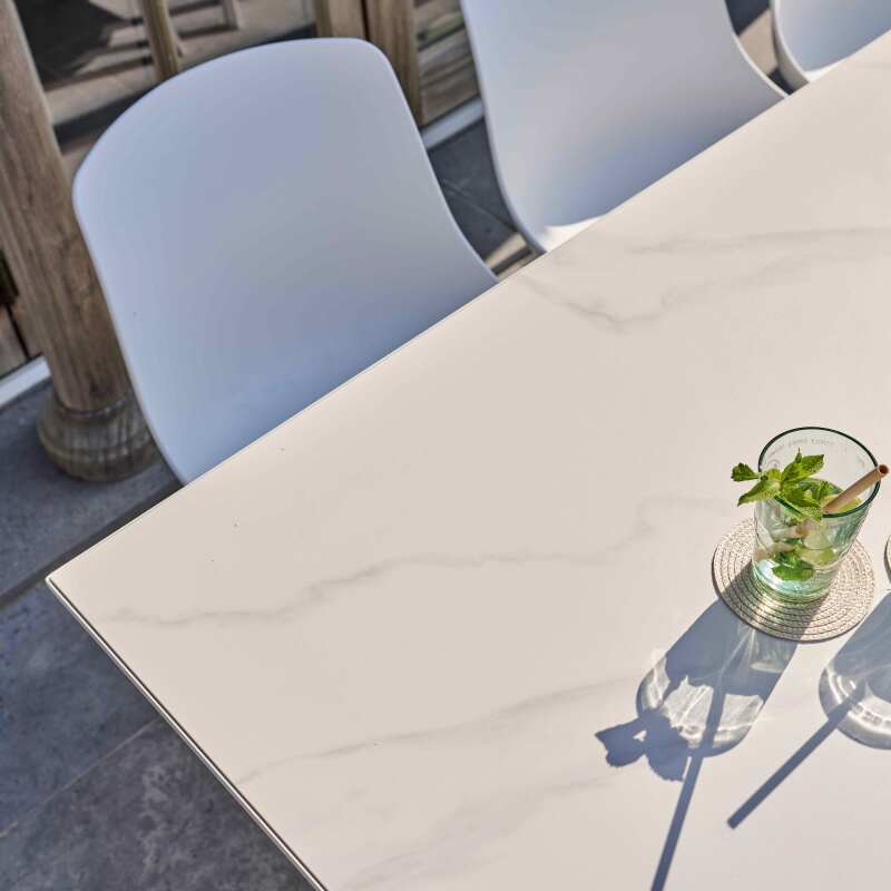 Gartentisch im skandinavischen Stil aus Aluminium und gesintertem Stein – (180 x 90 x 75)