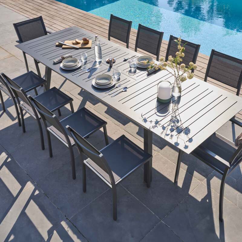 Rechteckiger, ausziehbarer Gartentisch (216/298 x 100 x 75 cm) aus Aluminium