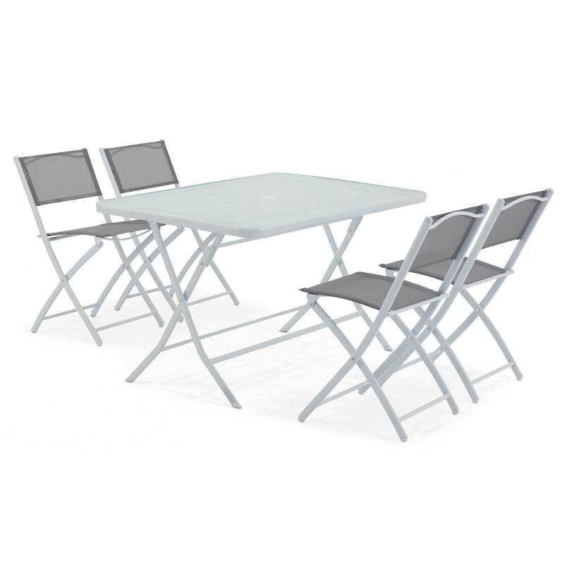 Rechteckiger Gartentisch 130 x 80 cm und 4 klappbare Stühle 