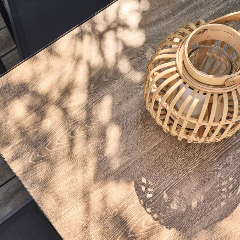 Rechteckiger, ausziehbarer Gartentisch (200/260 x 100 x 75 cm) aus Aluminium und Keramik