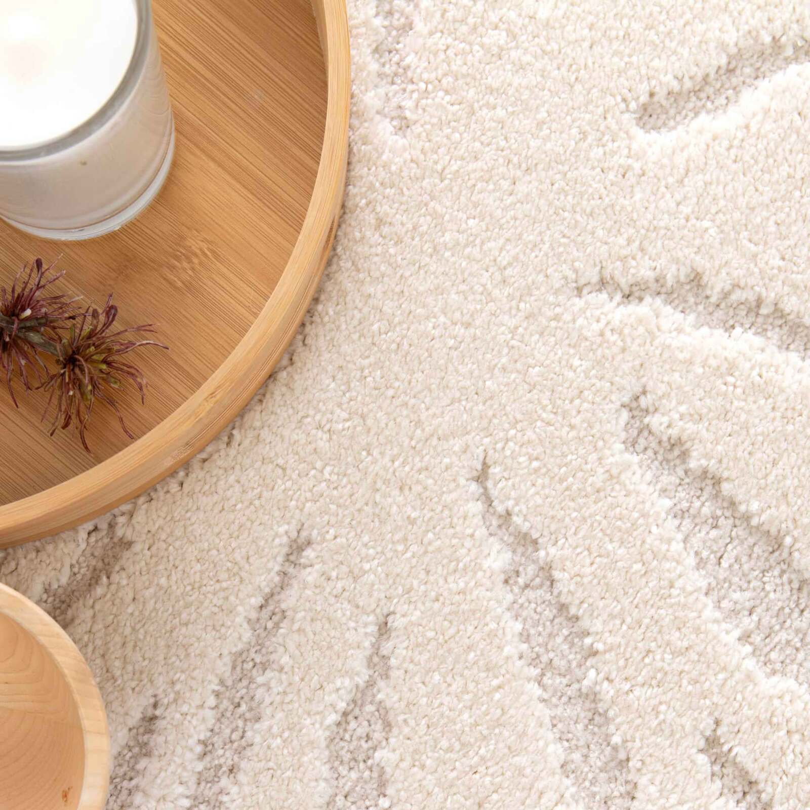 Runder Hochflorteppich aus Polyester und Polypropylen