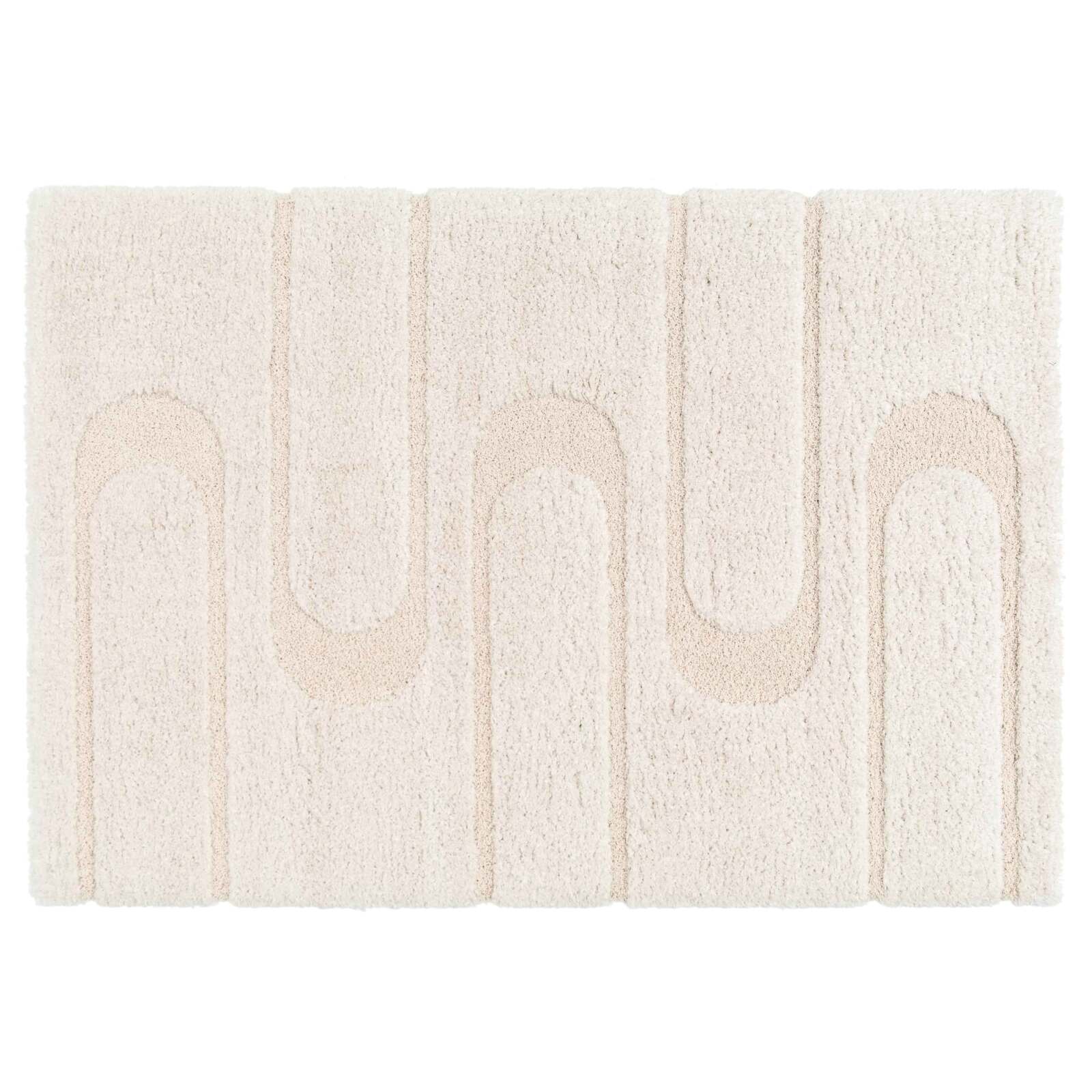 Rechteckiger Hochflorteppich aus recyceltem Polyester mit geometrischem Muster und langem Flor