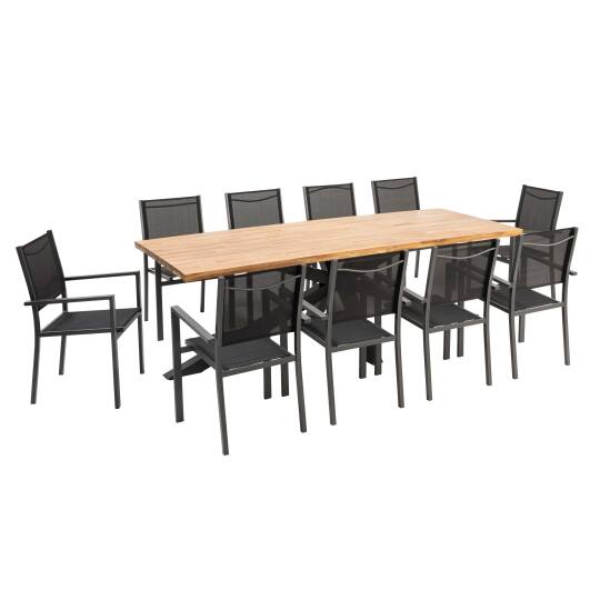 Gartentisch aus Akazienholz und Aluminium, 240x95 cm, und 8 Stühle aus Textilene, mit Armlehnen | Oviala