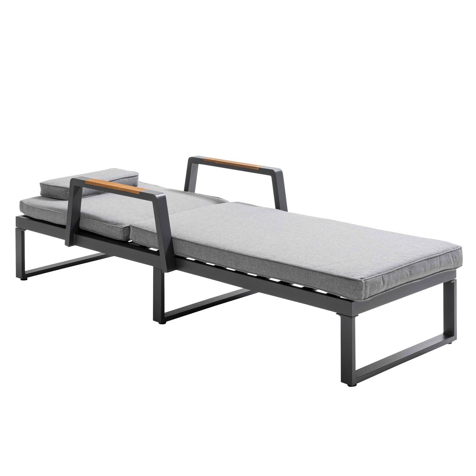 2er-set Sonnenliegen aus Aluminium und FSC®-Teakholz und Regal