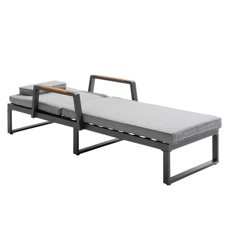 2er-set Sonnenliegen aus Aluminium und FSC®-Teakholz und Regal