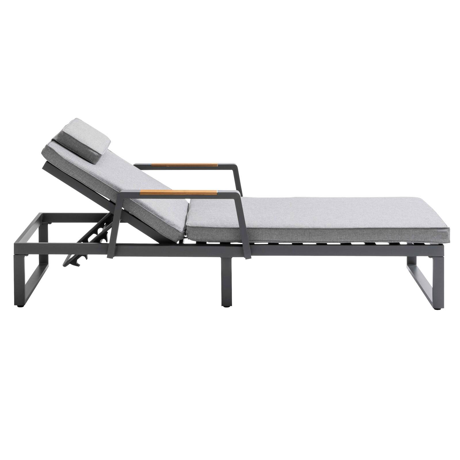 5-Positionen-Liegeliege aus Aluminium und Teakholz