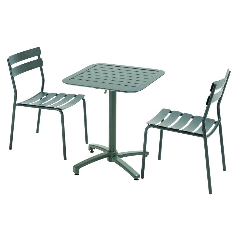 70 x 70 cm großer Terrassen-Liegetisch und 2 Aluminiumstühle