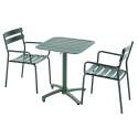 70 x 70 cm großer, verstellbarer Aluminium-Terrassentisch und 2 Stühle mit Armlehnen