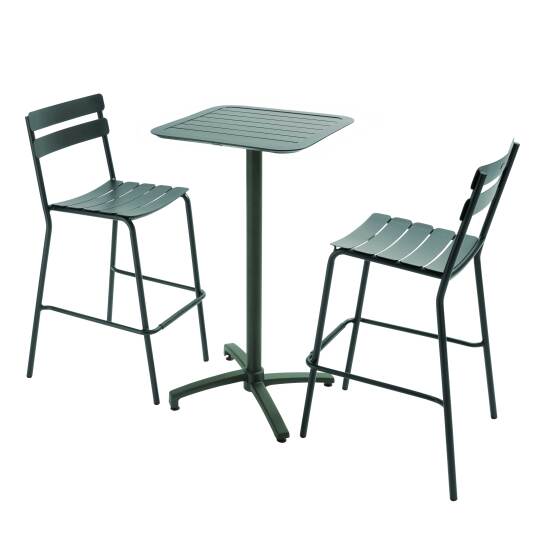 60 x 60 cm hoher Liegetisch und 2 Aluminium-Hochstühle