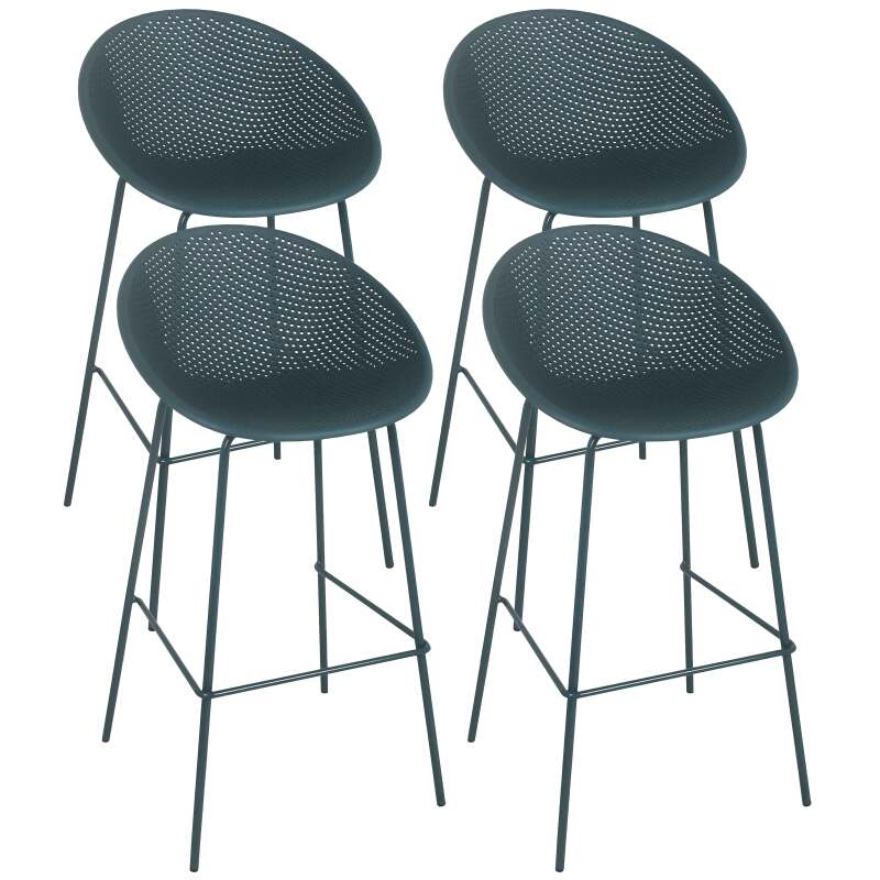 4er-set hohen Terrassenstühlen aus Kunststoff und Stahl