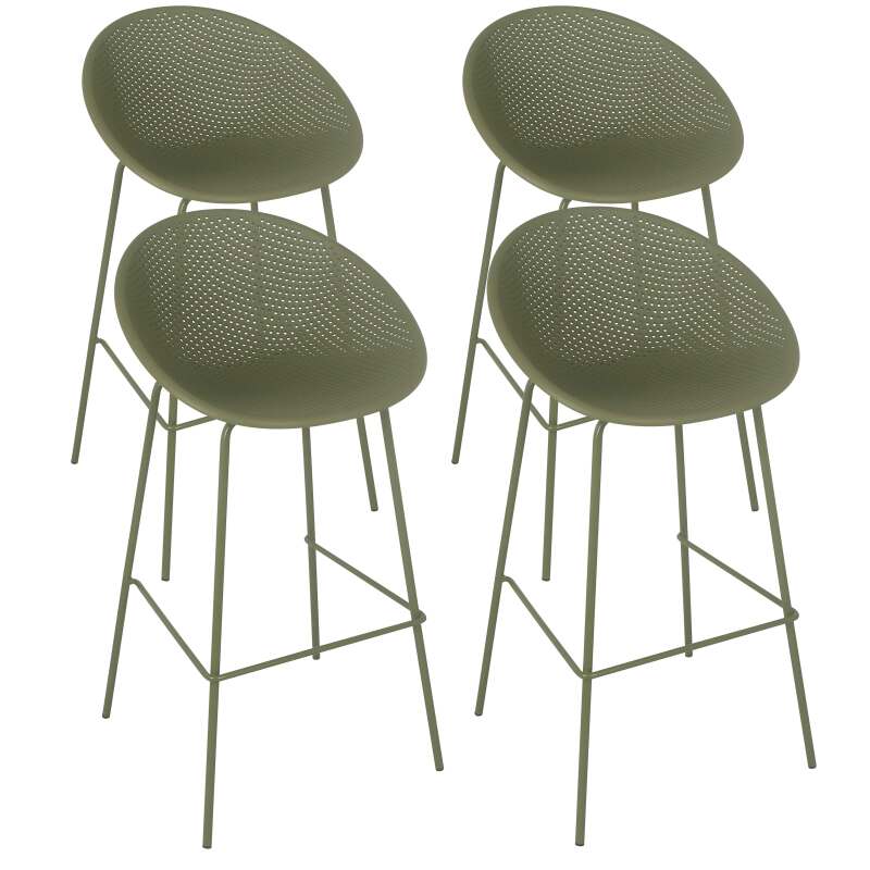 4er-set hohen Terrassenstühlen aus Kunststoff und Stahl