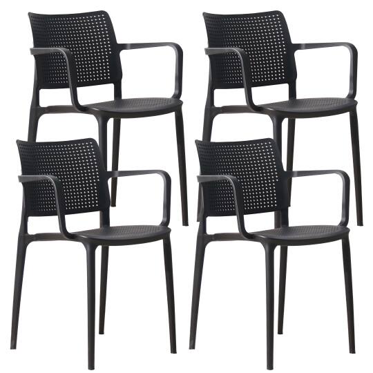 Set aus 4 durchbrochenen Terrassenstühlen aus Kunststoff mit Armlehnen
