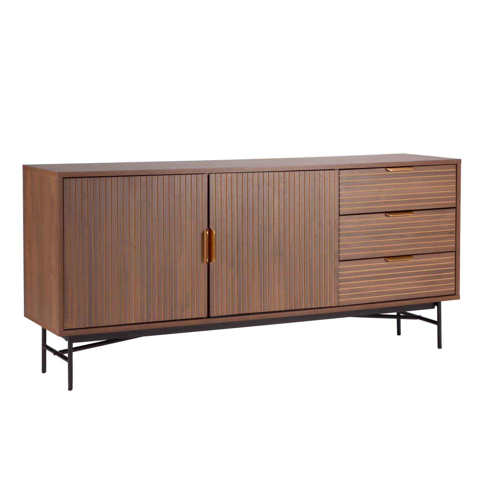 Sideboard mit 2 Türen und 3 Schubladen aus Melamin und Stahl 160 cm Sideboard mit 2 Türen und 3 Schubladen aus Melamin und Stahl 160 cm