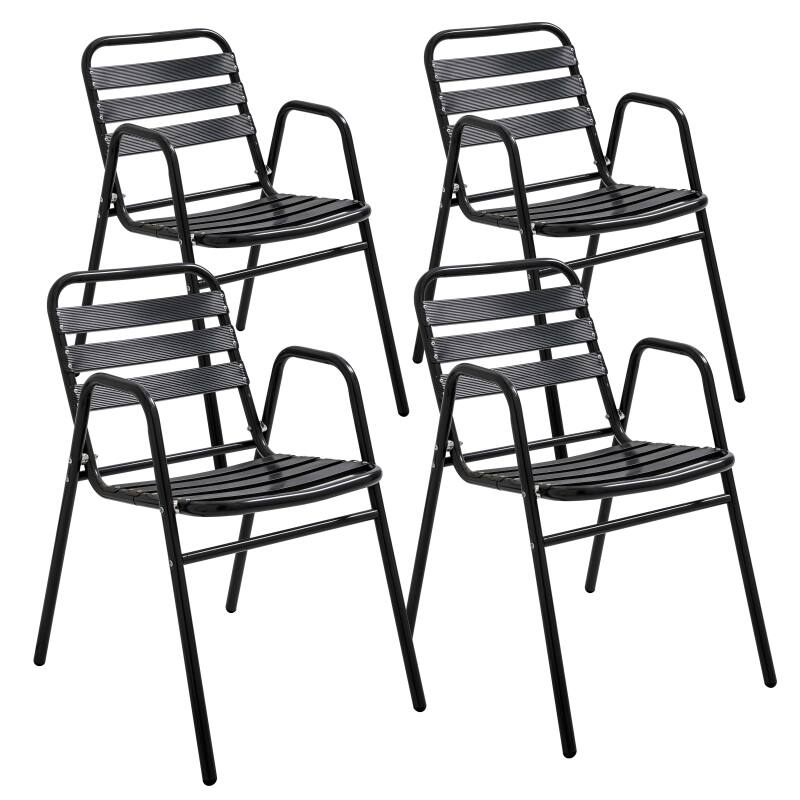Set von 4 Gartenstühlen mit Armlehnen aus Aluminium 