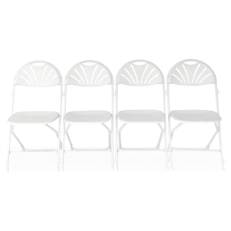 10 weiße Empfangsklappstühle mit Verbindungshaken