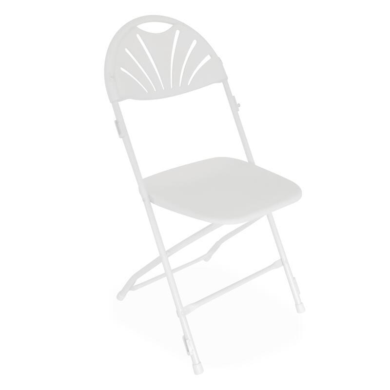10 weiße Empfangsklappstühle mit Verbindungshaken