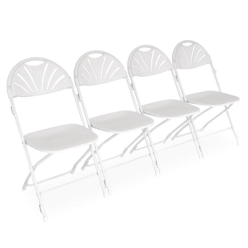 10 weiße Empfangsklappstühle mit Verbindungshaken