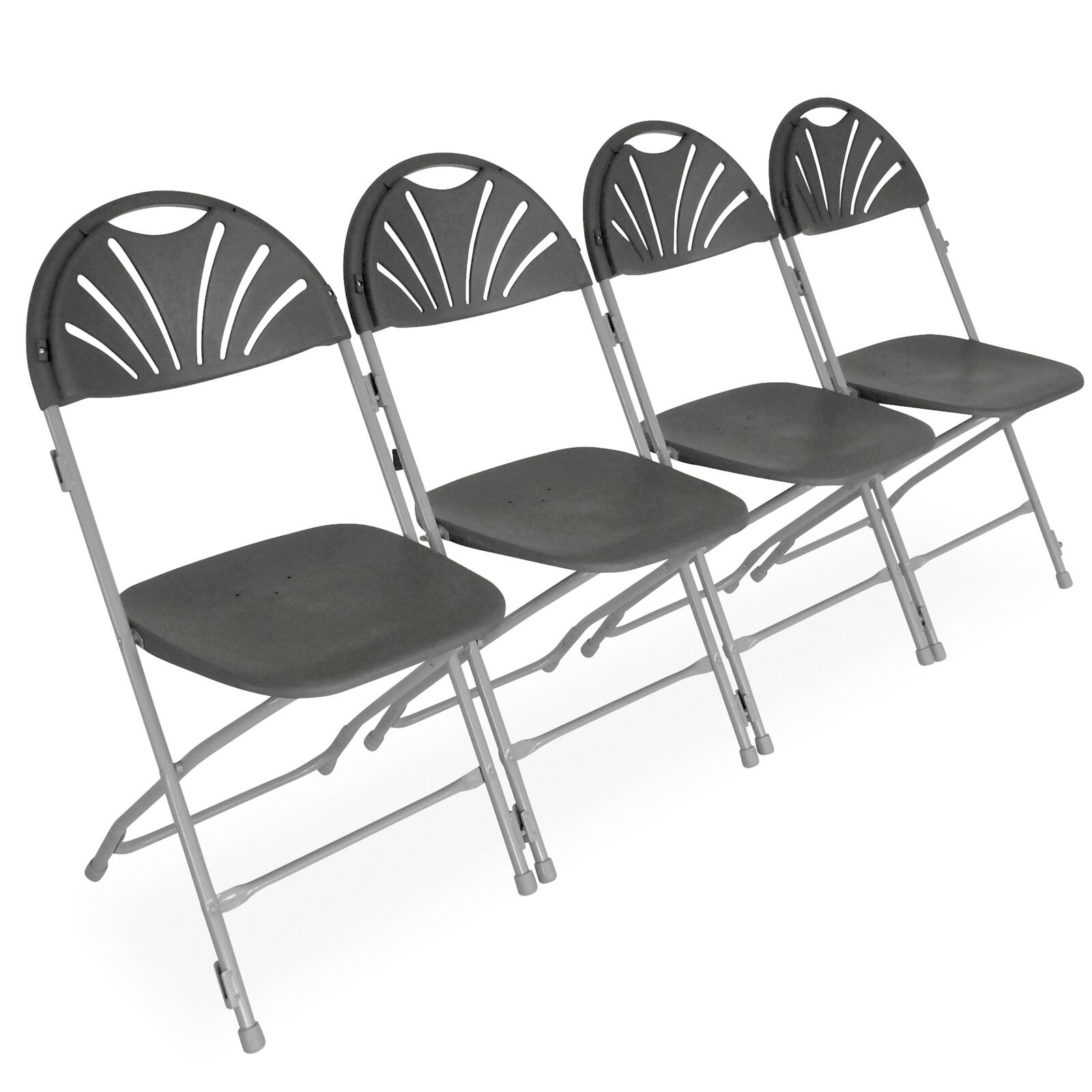 Los 10 graue Klappstühle und Verbindungshaken