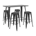 Hochgartentisch 120 x 60 cm und 4 Hocker aus mattem schwarzem Metall