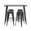 Hochgartentisch 120 x 60 cm und 4 Hocker aus mattem schwarzem Metall 